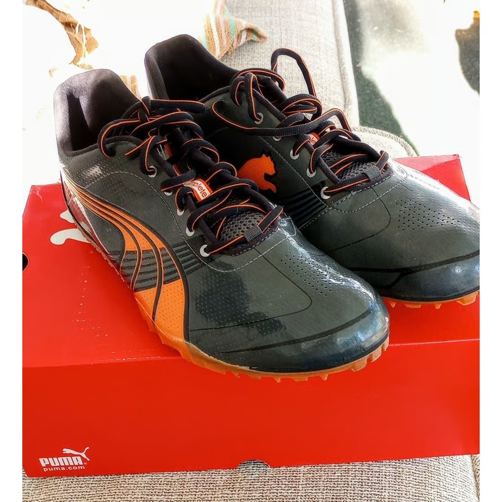 Orange and Black Puma‎ track cleats Men's 13 GUC with box.